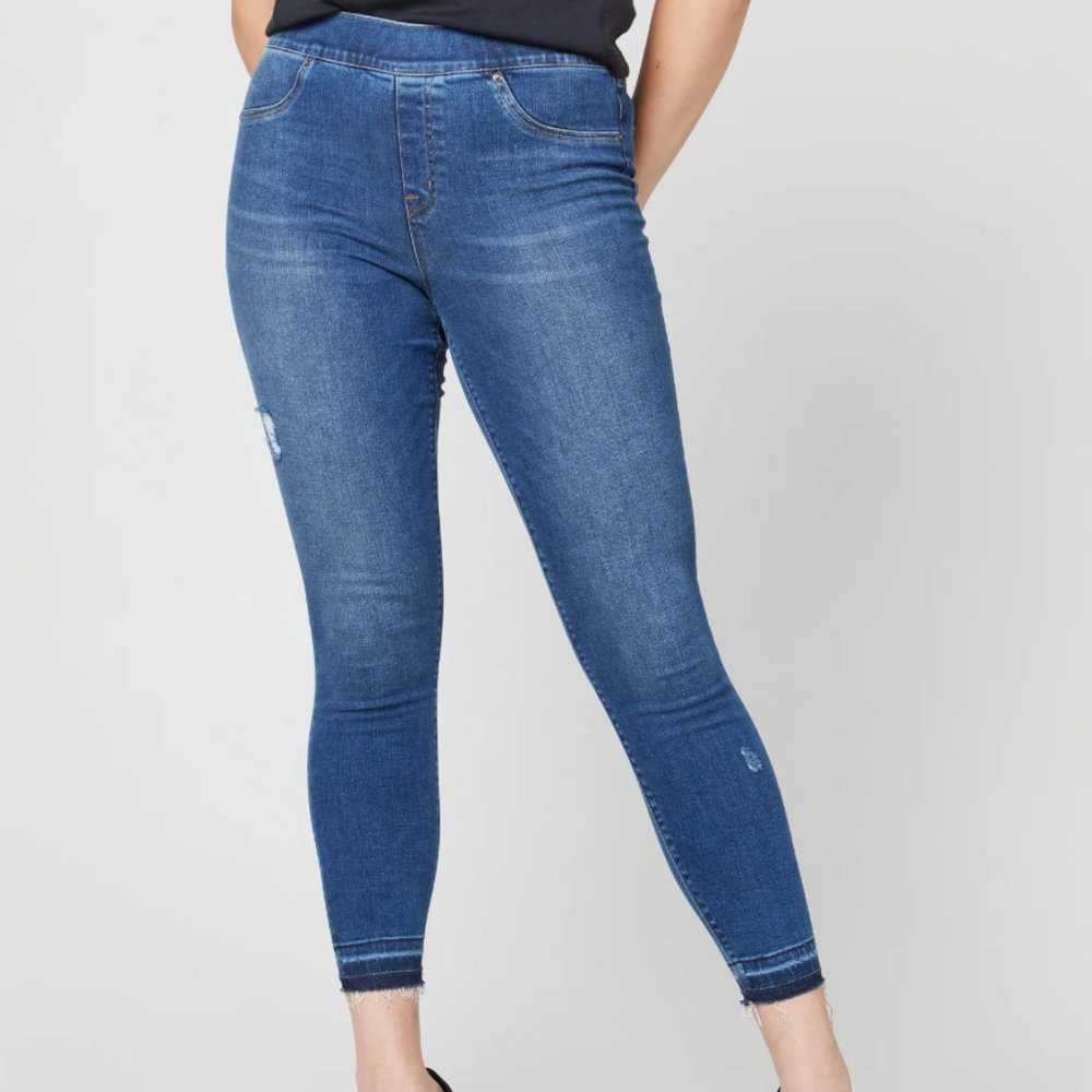 Spanx Vintage Distressed Ankle Skinny Blue Jeans - Large